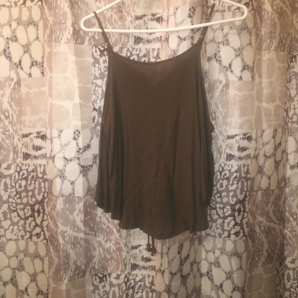 Cold shoulder olive green shirt with lace detail - Picture 2 of 2